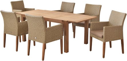 MERXX Gartenmöbelset »Ranzano«, 6 Sitzplätze, Aluminium/Kunststoff/Akazienholz/Polyester, inkl. Auflagen - beige