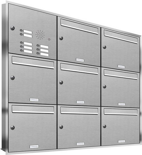 AL BRIEFKASTENSYSTEME Briefkasten, Parteien: 8, Unterputzmontage, BxHxT: 118,9 x 106,6 x 11,6 cm - silberfarben