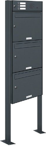AL BRIEFKASTENSYSTEME Briefkasten, Parteien: 3, Freistehend, BxHxT: 46,5 x 170 x 11,6 cm - grau