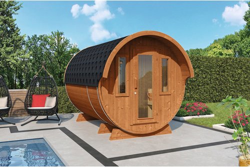 WOLFF FINNHAUS Fasssauna »de luxe«, BxHxT: 235 x 242 x 330 cm, Fichtenholz - braun