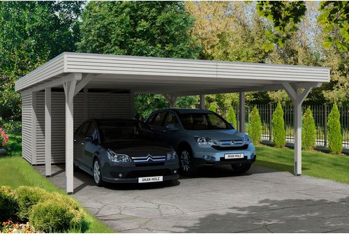 SKANHOLZ Carport »Spessart«, BxT: 611 x 846 cm, Firsthöhe: 258 cm, lasiert - weiss