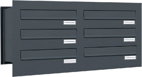 Thumbnail - AL BRIEFKASTENSYSTEME Briefkasten, Parteien: 6, Mauerdurchwurf, BxHxT: 76,8 x 34,5 x 48,0 cm - grau