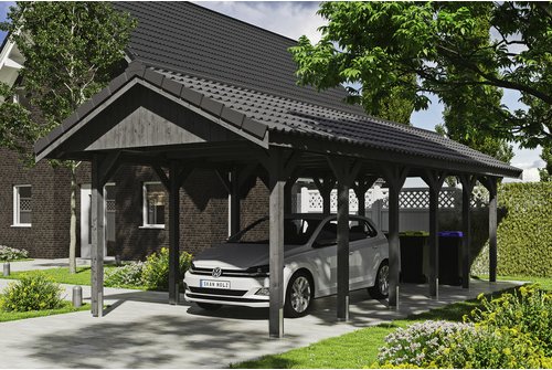 SKANHOLZ Carport »Wallgau«, BxT: 380 x 900 cm, Firsthöhe: 313 cm, lasiert - grau
