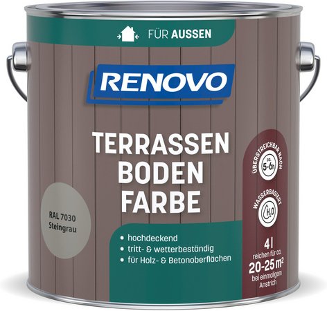 RENOVO Terrassenbodenfarbe, wb 4,0L steingrau RAL 7030
