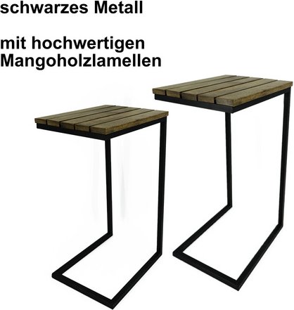 NOOR living Beistelltisch-Set, BxHxL: 31 x 66,5 x 41 cm, Metall/Mangoholz - schwarz | braun