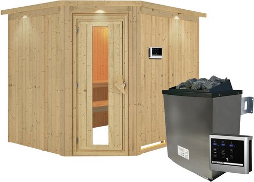 KARIBU Sauna »Haaspsalu«, inkl. 9 kW Saunaofen mit externer Steuerung, für 4 Personen - beige