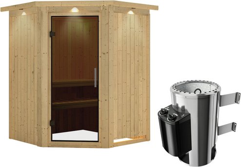 KARIBU Sauna »Wolmar«, inkl. 3.6 kW Saunaofen mit integrierter Steuerung, für 3 Personen - beige