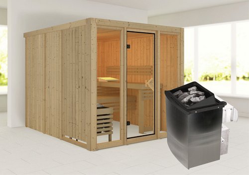 KARIBU Sauna »Nomme«, BxHxT:216 x 198 x 234 cm, lichtgrau - beige