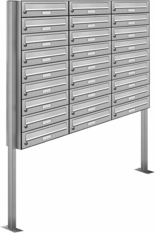 AL BRIEFKASTENSYSTEME Briefkasten, Parteien: 27, Freistehend, BxHxT: 122,9 x 170 x 27,5 cm - silberfarben