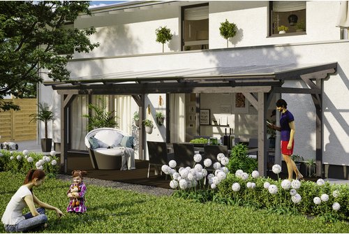 SKANHOLZ Terrassenüberdachung »Sanremo«, Breite: 648 cm, Dach: Polycarbonat (PC), schiefergrau
