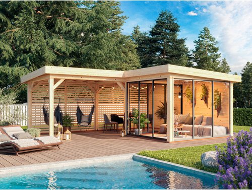 PALMAKO Pavillon »Lenna«, Aufstellmaße BxTxH: 628 x 628 x 245 cm, unbehandelt, Holz - braun