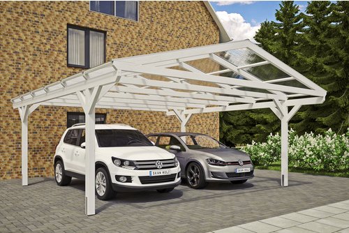 SKANHOLZ Carport »Westerwald«, BxT: 570 x 648 cm, Firsthöhe: 314 cm, lasiert - weiss