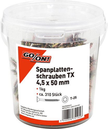 GO/ON! Torx-Spanplattenschraube, ØxL: 4,5 x 50 mm, Stahl - goldfarben