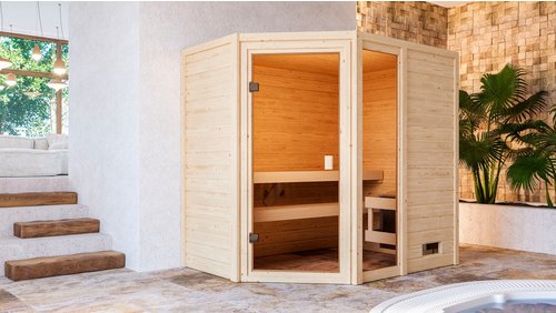 KARIBU Sauna »Velise«, BxTxH: 196 x 145 x 187 cm, ohne Ofen , für 2 Personen - beige