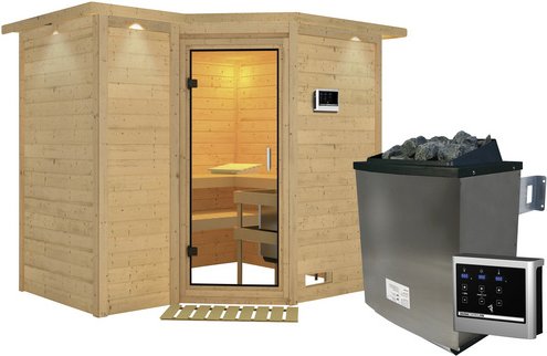 KARIBU Sauna »Riga 2«, inkl. 9 kW Saunaofen mit externer Steuerung, für 4 Personen - beige