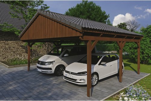 SKANHOLZ Carport »Fichtelberg«, BxT: 618 x 566 cm, Firsthöhe: 362 cm, lasiert - braun