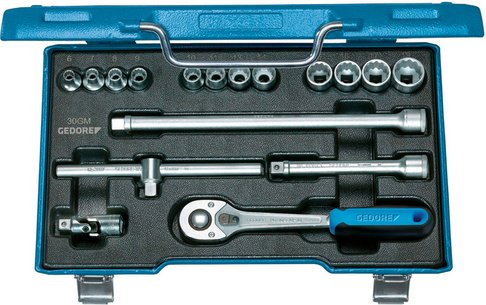 GEDORE Steckschlüsselsatz, 3/8" 17-teilig 6-kant 6-19 mm - silberfarben