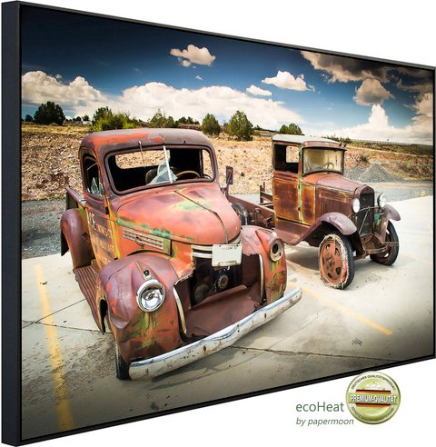 papermoon Infrarotheizung »EcoHeat - Verlassene alte Autos«, Matt-Effekt - bunt