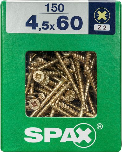 SPAX Universalschraube, PZ2, Stahl, 150 Stück, 4.5 x 60 mm - goldfarben