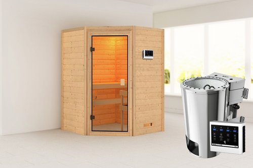KARIBU Sauna »Reval«, BxTxH: 145 x 145 x 187 cm, 3,6 kW Bio-Ofen mit externe Steuerung , für 2 Personen - beige