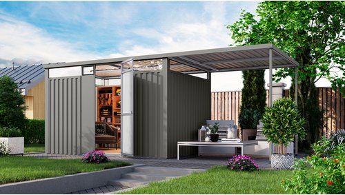 KARIBU Gartenhaus »Osten 3«, BxHxT: 564 x 218 x 11,5 cm, (Außenmaße inkl. Dachüberstand), Wandstärke 0,5 mm - grau