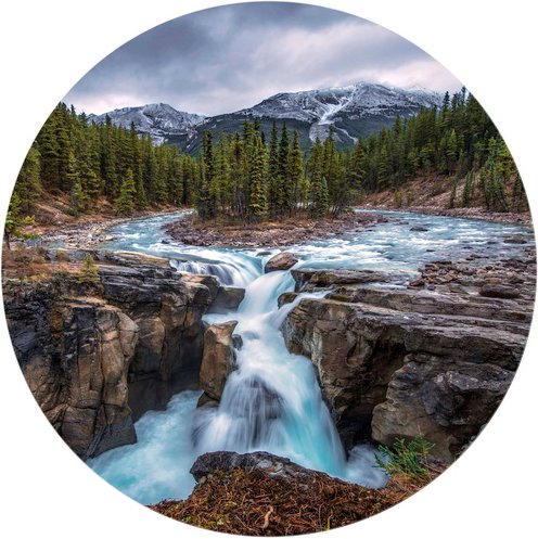 K&L Wall Art Vliestapete »Runde Vliestapete«, Cuadrado Wasserfall Wald Vintage, mehrfarbig, matt - bunt