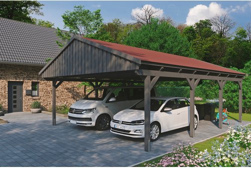SKANHOLZ Carport »Fichtelberg«, BxT: 618 x 808 cm, Firsthöhe: 362 cm, lasiert - grau