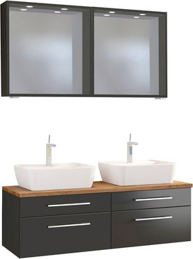 HELD MÖBEL Doppel-Waschtisch-Set »DAVOS«, 9-teilig - grau