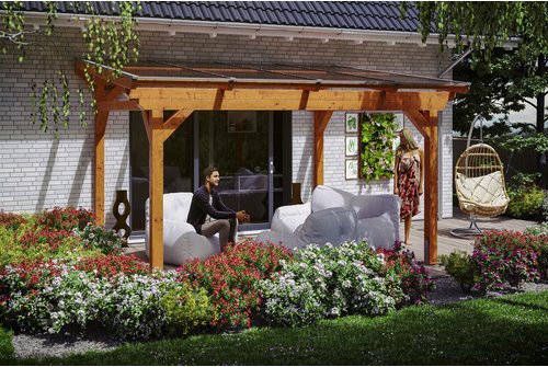 SKANHOLZ Terrassenüberdachung »Sanremo«, Breite: 434 cm, Dach: Polycarbonat (PC), eiche hell - braun