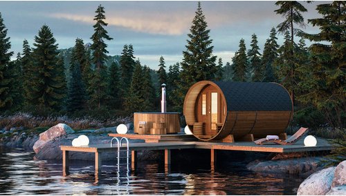 WOLFF FINNHAUS Fasssauna »de luxe«, BxHxT: 235 x 242 x 400 cm, Fichtenholz - braun