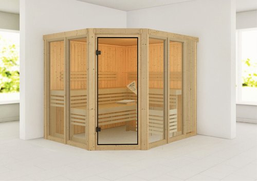 KARIBU Sauna »Aamse 3«, BxHxT:231 x 198 x 196 cm, ohne Dachkranz - beige