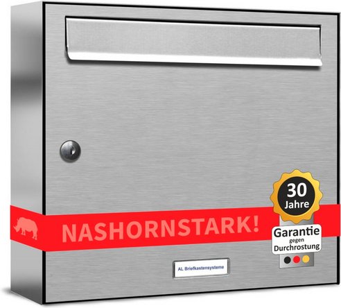 AL BRIEFKASTENSYSTEME Briefkasten, Parteien: 1, Aufputzmontage, BxHxT: 38,5 x 34,5 x 11,6 cm - silberfarben