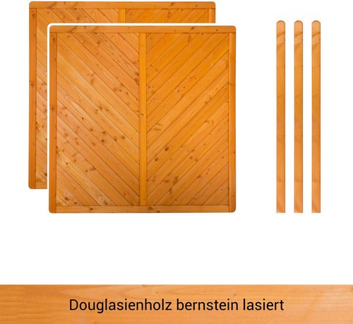 Mr. GARDENER Zaunset »Ontario«, 5er Set: 2 Grundelemente, 3 Pfosten, Douglasie, lasiert - goldfarben