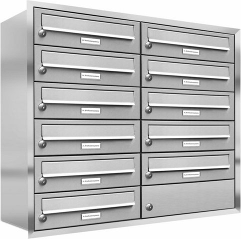 AL BRIEFKASTENSYSTEME Briefkasten, Parteien: 11, Unterputzmontage, BxHxT: 153,598 x 73,0 x 27,5 cm - silberfarben