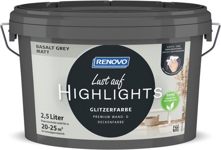 RENOVO Innenfarbe, »Lust auf HIGHLIGHTS«, Basalt Grey, matt, 2,5 l - grau
