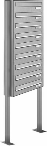 AL BRIEFKASTENSYSTEME Briefkasten, Parteien: 9, Zaundurchwurf, BxHxT: 46,5 x 170 x 27,5 cm - silberfarben