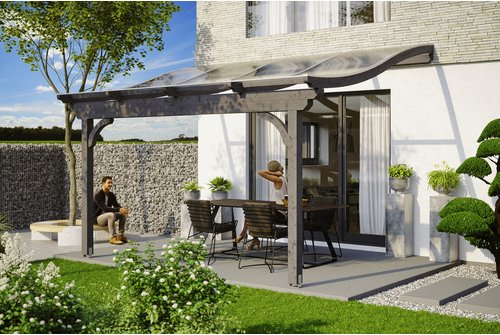 SKANHOLZ Terrassenüberdachung »Verona«, Breite: 434 cm, Dach: Polycarbonat (PC), schiefergrau