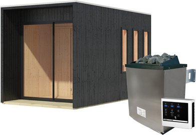 KARIBU Saunahaus »Marienburg«, LxBxH: 425x217x242 cm, mit Ofen - schwarz