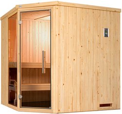 Thumbnail - WEKA Ecksauna »VARBERG 2«, 6 Personen, inkl. 5,4 kW Ofen mit integrierter Steuerung - braun
