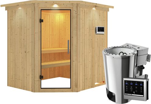 KARIBU Sauna »Talsen«, inkl. 3.6 kW Saunaofen mit externer Steuerung, für 3 Personen - beige