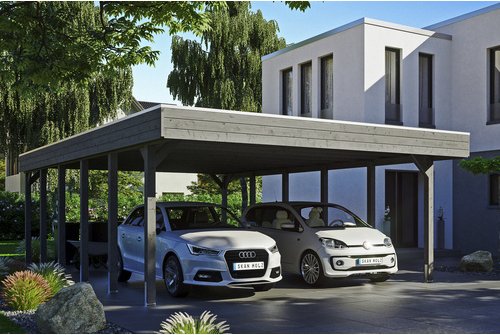 SKANHOLZ Carport »Friesland«, BxT: 557 x 860 cm, Firsthöhe: 254 cm, lasiert - grau