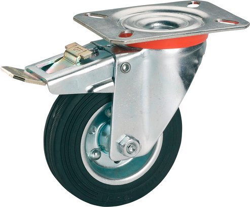 DÖRNER+HELMER Lenkrolle mit Platte und Totalfeststeller, Gummi, schwarz