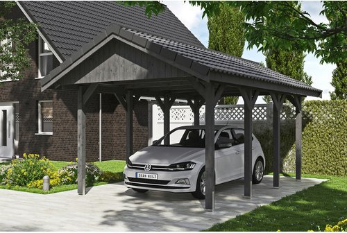 SKANHOLZ Carport »Wallgau«, BxT: 380 x 600 cm, Firsthöhe: 313 cm, lasiert - grau