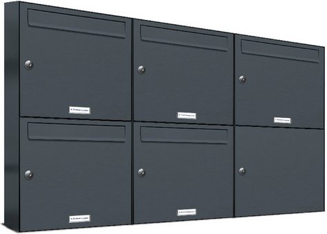 AL BRIEFKASTENSYSTEME Briefkasten, Parteien: 5, Aufputzmontage, BxHxT: 115,9 x 68,4 x 11,6 cm - grau