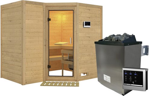KARIBU Sauna »Riga 2«, inkl. 9 kW Saunaofen mit externer Steuerung, für 4 Personen - beige
