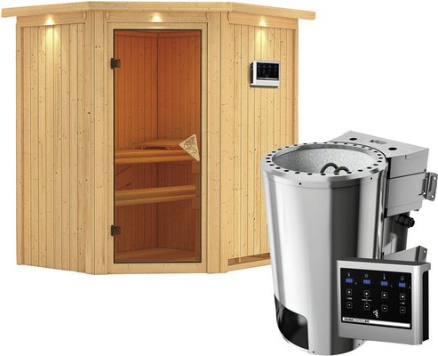 KARIBU Sauna »Tuckum«, inkl. 3.6 kW Saunaofen mit externer Steuerung, für 3 Personen - beige