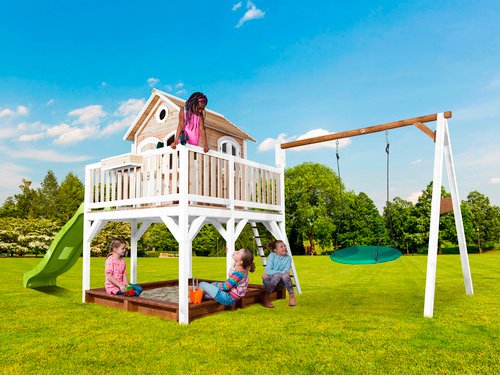 Thumbnail - AXI Kinderspielhaus »Liam«, BxHxT: 613 x 291 x 277 cm, Holz, braun/weiß/lindgrün