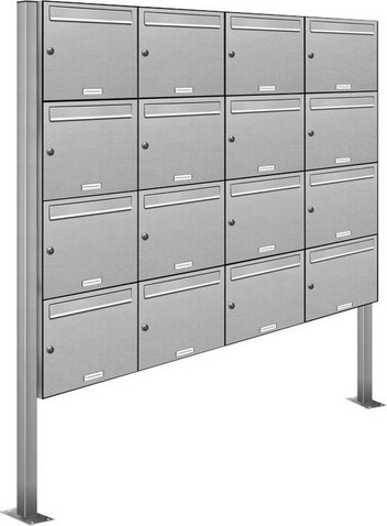 AL BRIEFKASTENSYSTEME Briefkasten, Parteien: 16, Freistehend, BxHxT: 161,2 x 170 x 11,6 cm - silberfarben