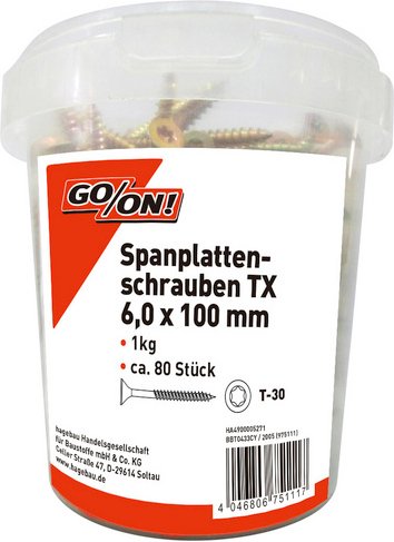 GO/ON! Torx-Spanplattenschraube, ØxL: 6 x 100 mm, Stahl - goldfarben