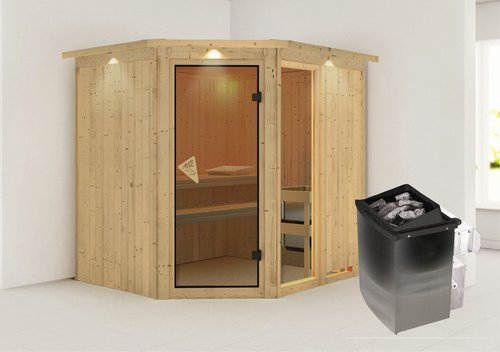 KARIBU Sauna »Paide 2«, inkl. 9 kW Saunaofen mit integrierter Steuerung, für 3 Personen - beige